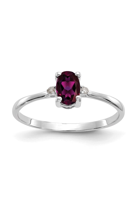 10 Karat White Gold Genuine Diamond and Rhodolite Garnet Birthstone Ring