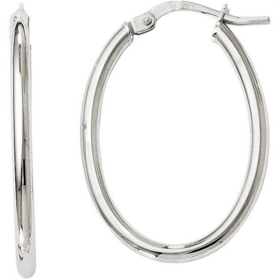 Primal Gold 10 Karat White Gold Oval Hinged Hoop Earrings