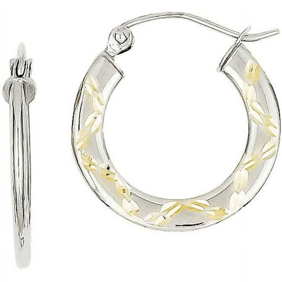 Primal Gold 10 Karat White Gold and Yellow Rhodium Diamond-cut Hoop Earrings