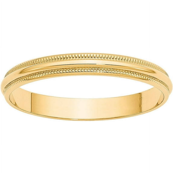 Primal Gold 10 Karat Yellow Gold 3mm Lightweight Milgrain Half Round Band Size 8