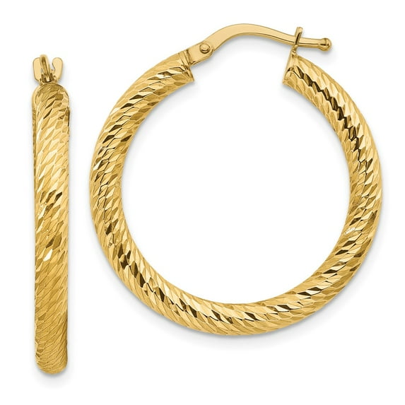 Primal Gold 10 Karat Yellow Gold 3x20 Diamond-cut Round Hoop Earrings