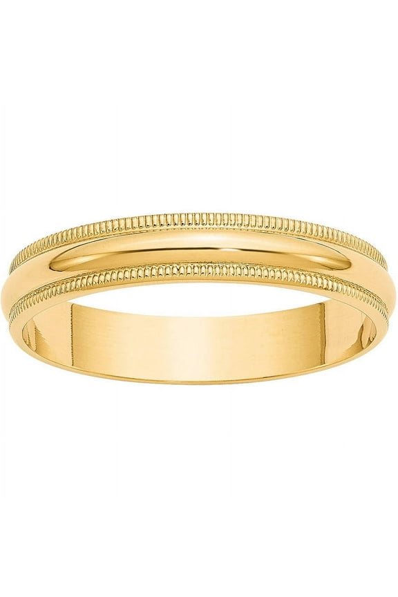 10 Karat Yellow Gold 4mm Lightweight Milgrain Half Round Band Size 4