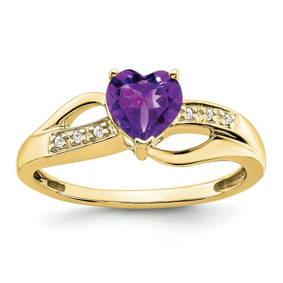 Primal Gold 10 Karat Yellow Gold Amethyst and Diamond Ring
