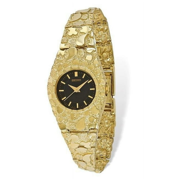 Primal Gold 10 Karat Yellow Gold Black 22mm Dial Nugget Watch