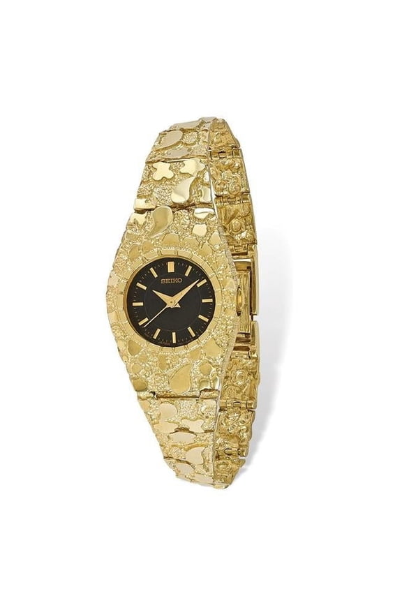 10 Karat Yellow Gold Black 22mm Dial Nugget Watch