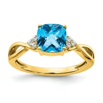 Primal Gold 10 Karat Yellow Gold Checkerboard Blue Topaz and Diamond Ring