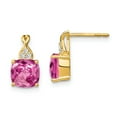thumbnail image 1 of Primal Gold 10 Karat Yellow Gold Checkerboard Created Pink Sapphire and Diamond Earrings, 1 of 4