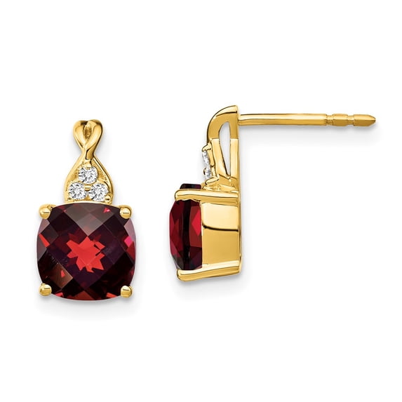 Primal Gold 10 Karat Yellow Gold Checkerboard Garnet and Diamond Earrings