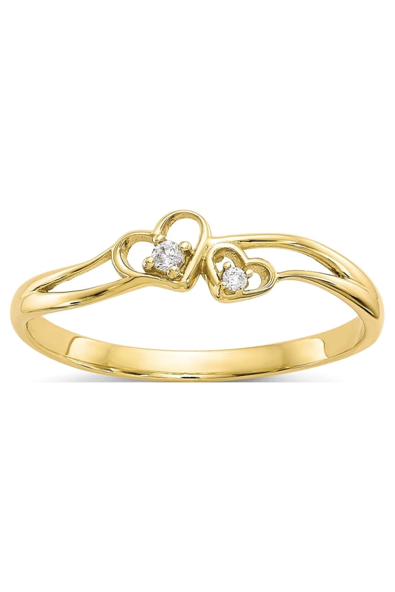 10 Karat Yellow Gold Cubic Zirconia Double Heart Ring