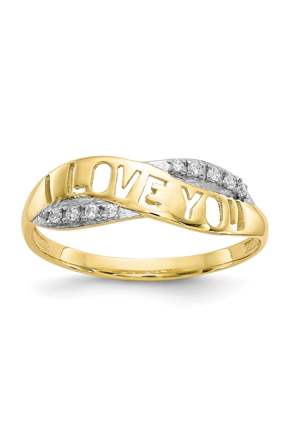 10 Karat Yellow Gold Cubic Zirconia I LOVE YOU Ring