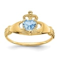 thumbnail image 1 of Primal Gold 10 Karat Yellow Gold Cubic Zirconia March Birthstone Claddagh Heart Ring, 1 of 1