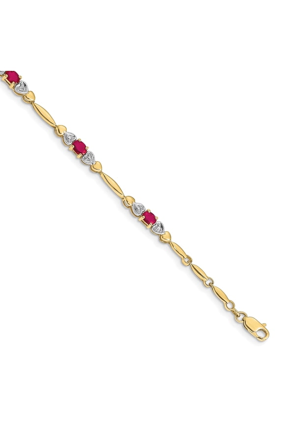 10 Karat Yellow Gold Diamond and Composite Ruby Bracelet