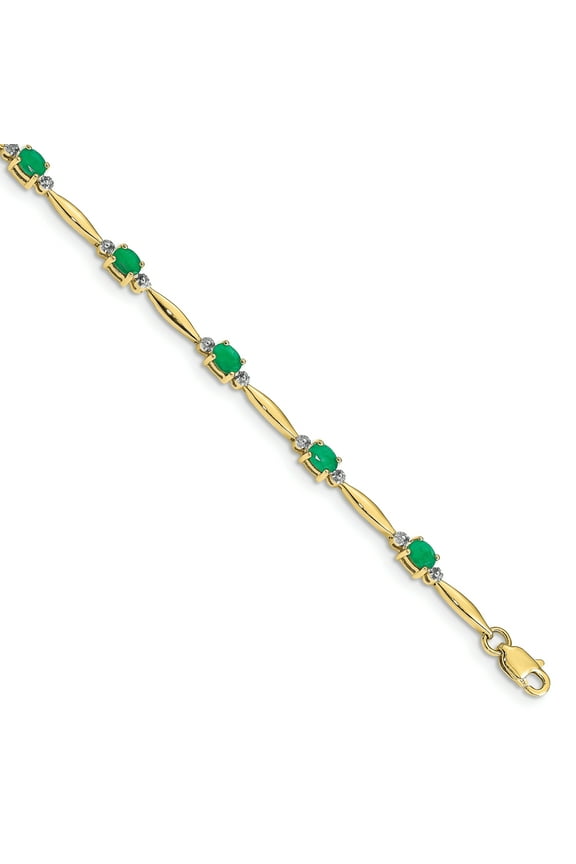 10 Karat Yellow Gold Diamond and Emerald Oval Bracelet