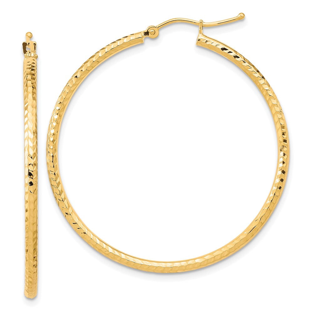 Primal Gold 10 Karat Yellow Gold Diamond-cut 2mm Round Tube Hoop Earrings