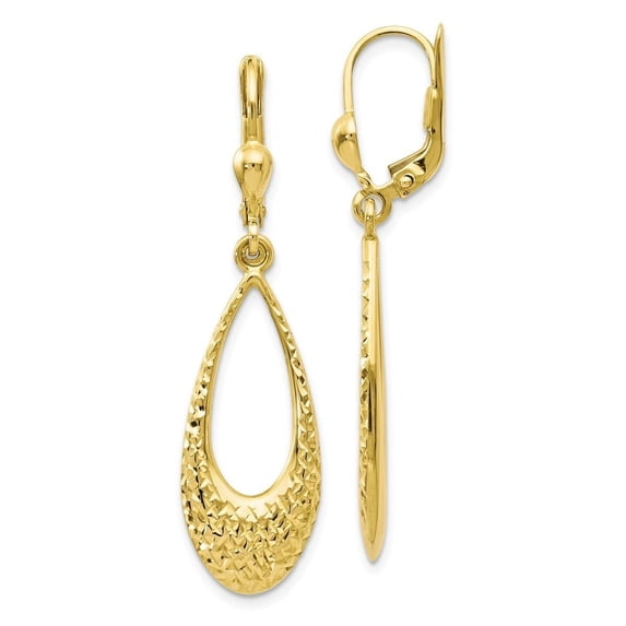 Primal Gold 10 Karat Yellow Gold Diamond-cut Dangle Leverback Earrings