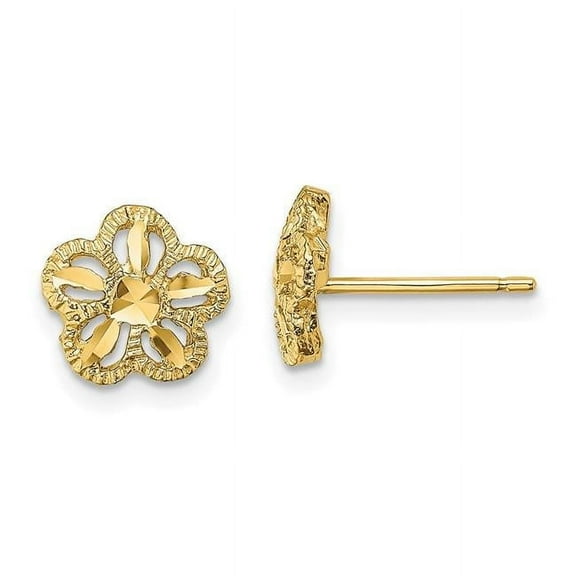Primal Gold 10 Karat Yellow Gold Diamond-cut Flower Post Earrings