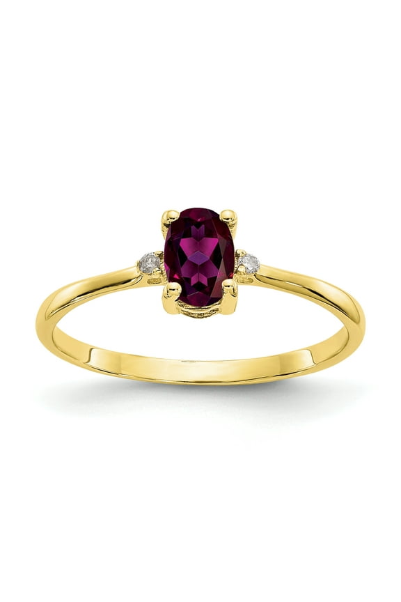 10 Karat Yellow Gold Genuine Diamond and Rhodolite Garnet Birthstone Ring
