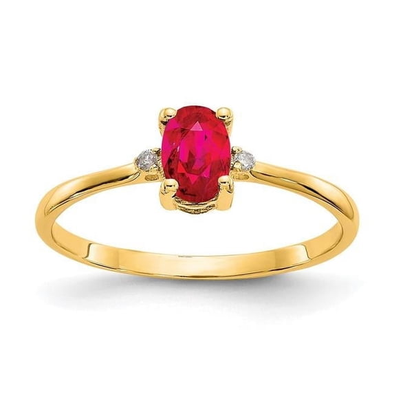 Primal Gold 10 Karat Yellow Gold Genuine Diamond and Ruby Birthstone Ring