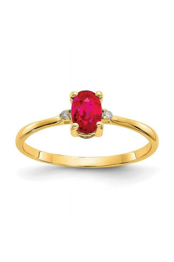 10 Karat Yellow Gold Genuine Diamond and Ruby Birthstone Ring