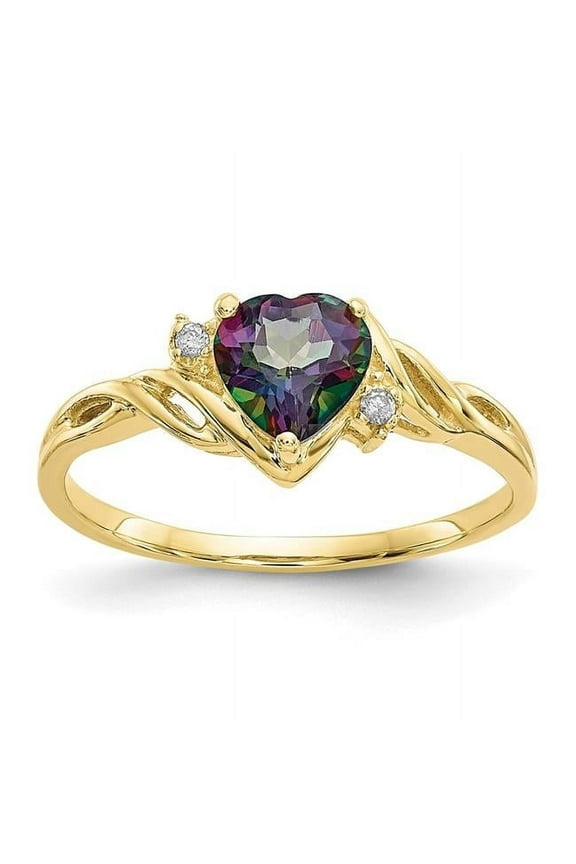 10 Karat Yellow Gold Heart Mystic Fire Topaz and .01ct Diamond Ring