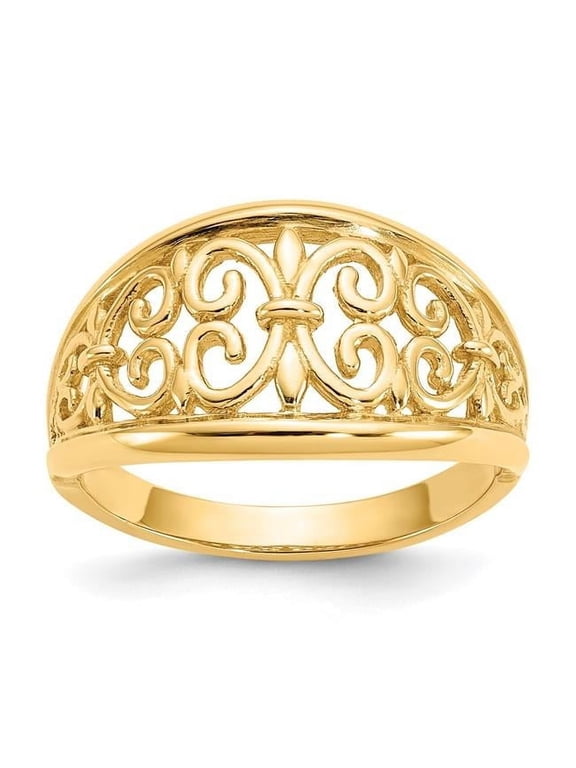 10 Karat Yellow Gold High Polished Fleur-De-Lis Tapered Ring