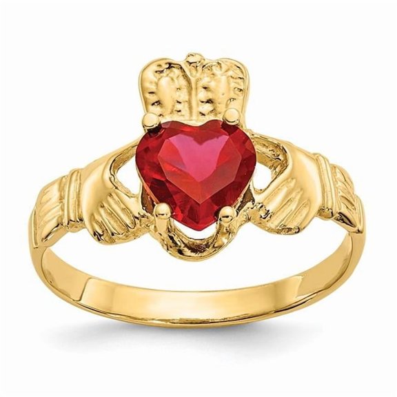 Primal Gold 10 Karat Yellow Gold High Polished July Birthstone Claddagh Ring