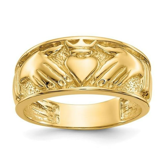 Primal Gold 10 Karat Yellow Gold High Polished Men's Claddagh 11mm Band