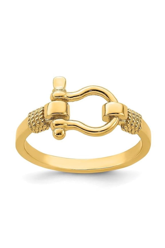 10 Karat Yellow Gold High Polished Shackle with Rope Edge Ring