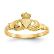 Primal Gold 10 Karat Yellow Gold High Polished and Satin Claddagh Ring