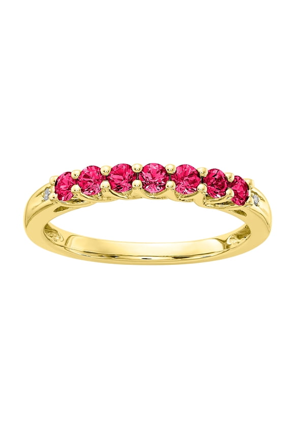 10 Karat Yellow Gold Lab Created Ruby and Diamond Ring