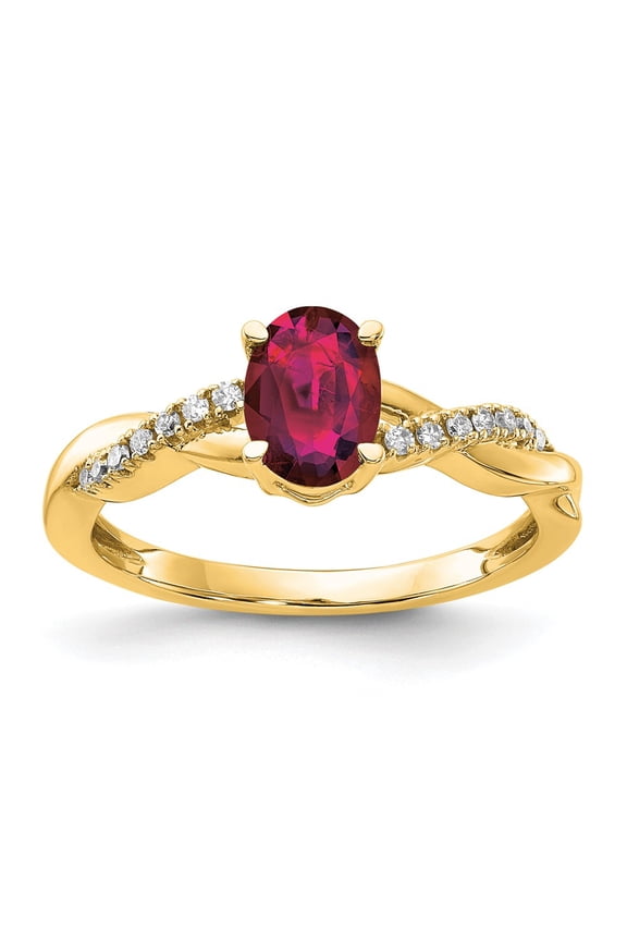 10 Karat Yellow Gold Oval Created Ruby and Diamond Ring