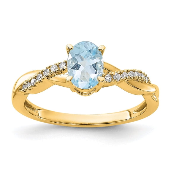 Primal Gold 10 Karat Yellow Gold Polished Oval Aquamarine and Diamond Ring