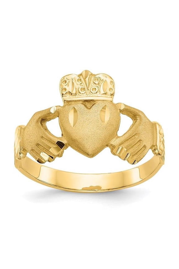 10 Karat Yellow Gold Polished and Satin Men's Claddagh Ring