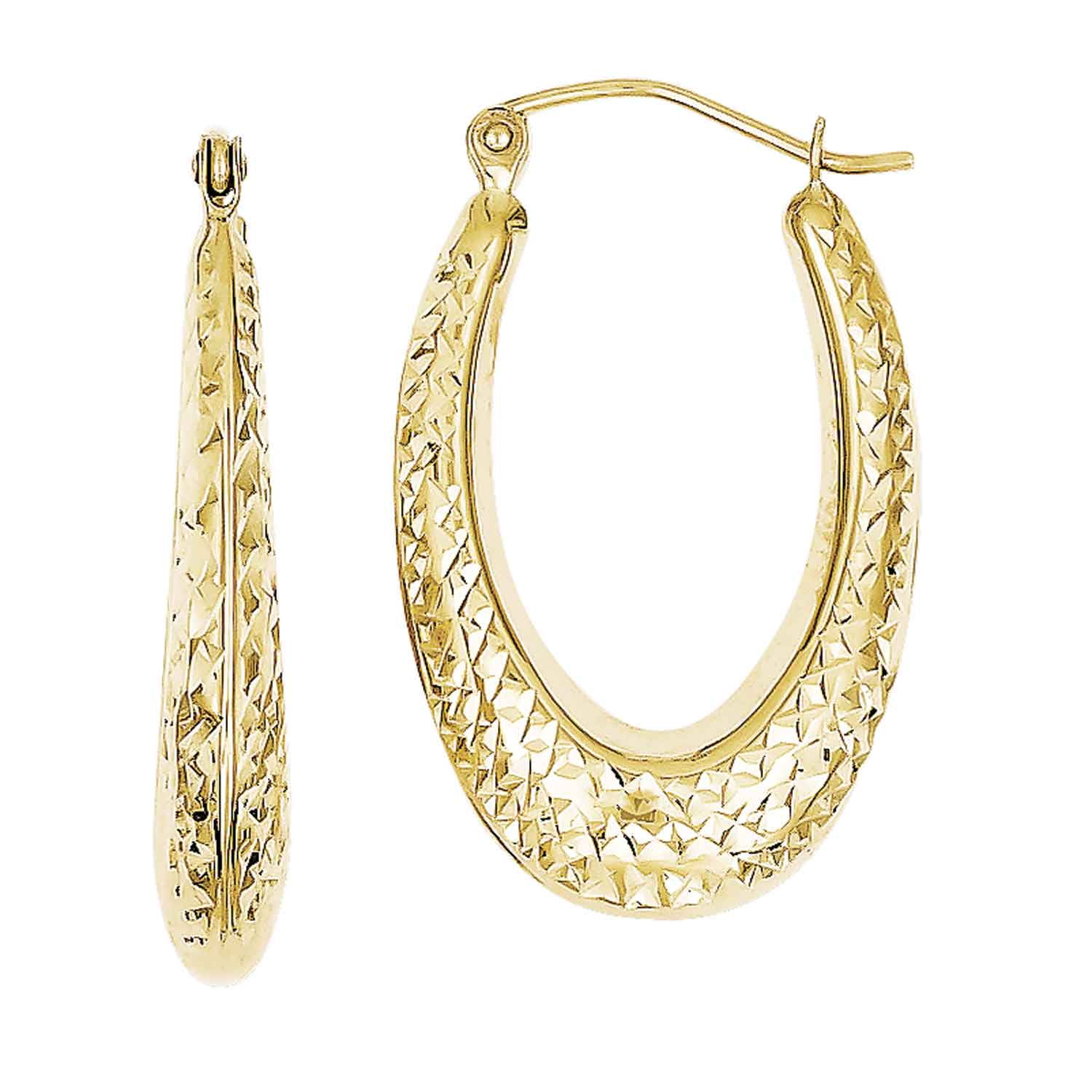 Primal Gold 10 Karat Yellow Gold Textured Oval Hollow Hoop Earrings