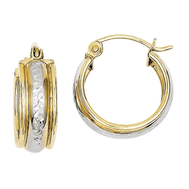 Primal Gold 10 Karat Yellow Gold and Rhodium Diamond-cut Small 