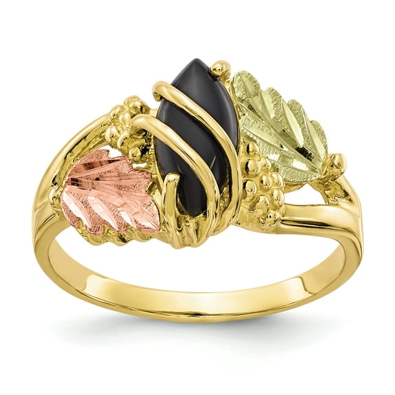 Primal Gold 10 Karat Yellow Gold with 12 Karat Rose and Green Accent Black Hills Onyx Ring
