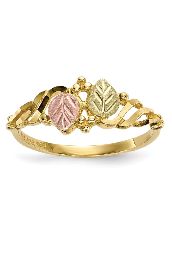 10 Karat Yellow Gold with 12 Karat Rose and Green Accent Black Hills Ring
