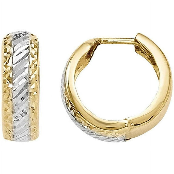 Primal Gold 10 Karat Yellow Gold with White Rhodium Diamond-cut Hoop Earrings