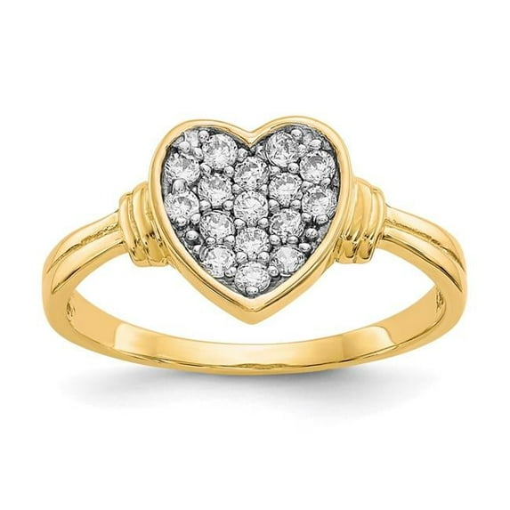 Primal Gold 10 Karat Yellow Gold with White Rhodium-plated Cubic Zirconia Heart Ring