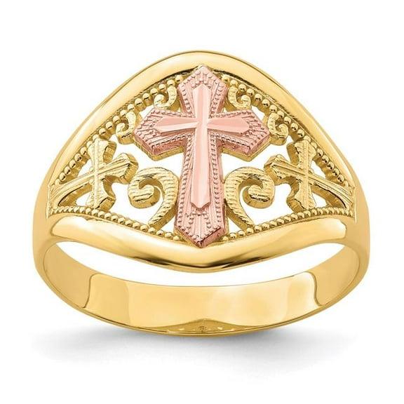Primal Gold 10 Karat Yellow and Rose Gold Polished 2.9mm Cross Ring