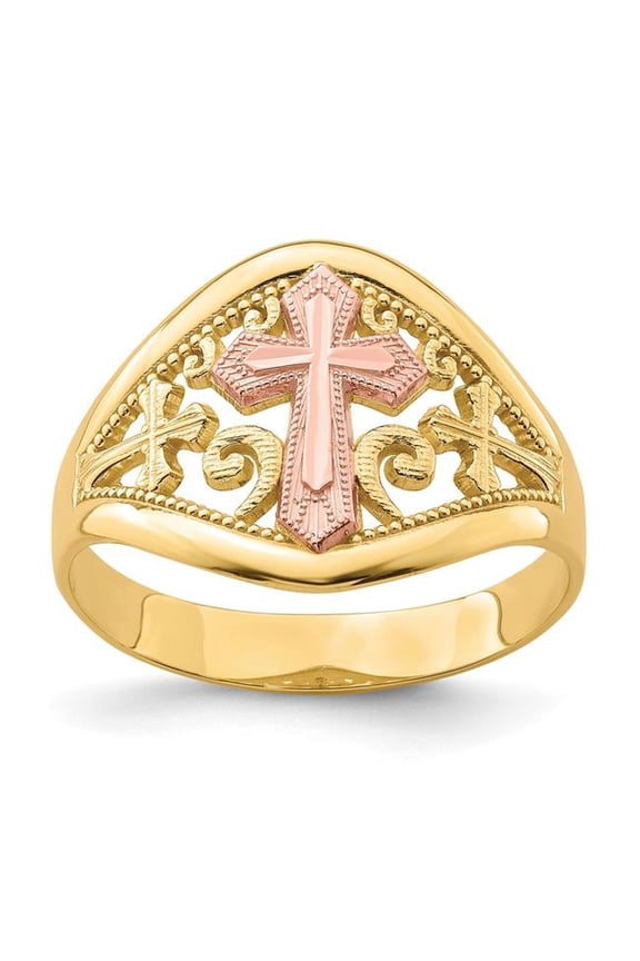 10 Karat Yellow and Rose Gold Polished 2.9mm Cross Ring