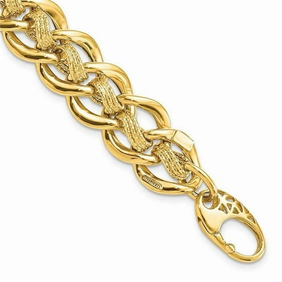 Primal Gold 14 Karat Polished and Textured Fancy Link Bracelet