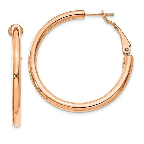 Primal Gold 14 Karat Rose Gold 3x30mm Round Omega Back Hoop Earrings