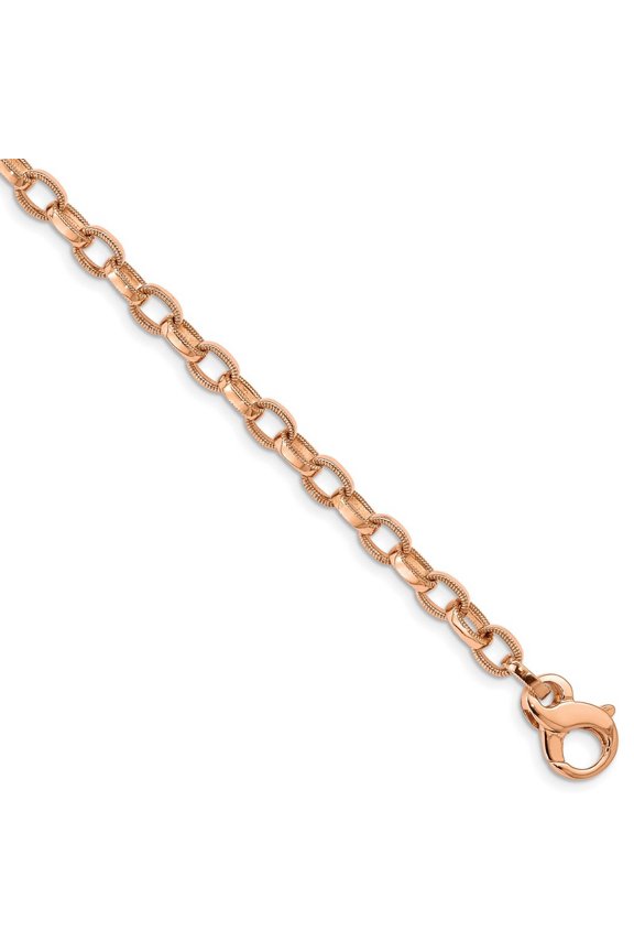 14 Karat Rose Gold 5.0mm Fancy Link Ridged Edge Bracelet
