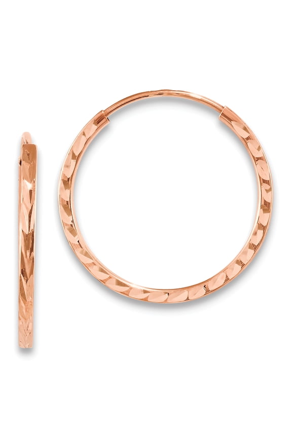 14 Karat Rose Gold Diamond Cut Square Tube Endless Hoop Earrings