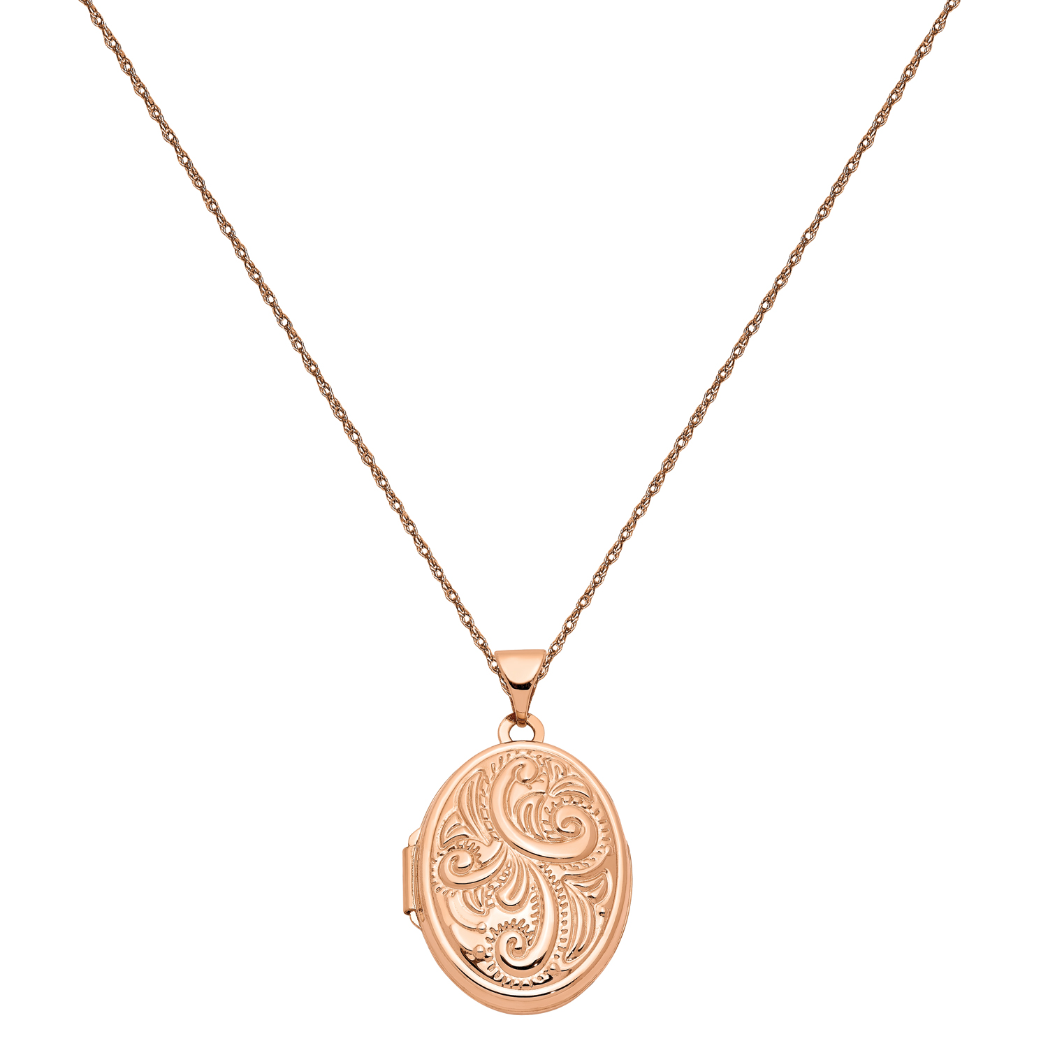 Primal Gold 14 Karat Rose Gold Domed Oval Locket with 18-inch Cable Rope Chain - image 1 of 4