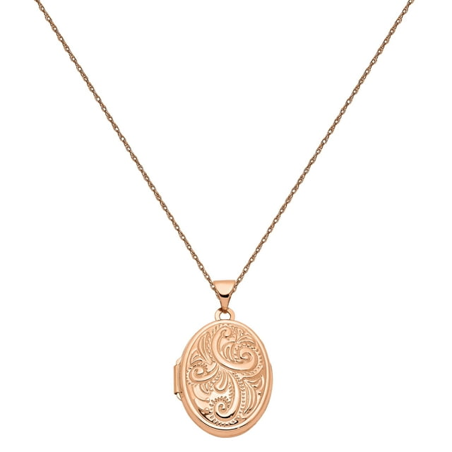 Primal Gold 14 Karat Rose Gold Domed Oval Locket with 18-inch Cable Rope Chain