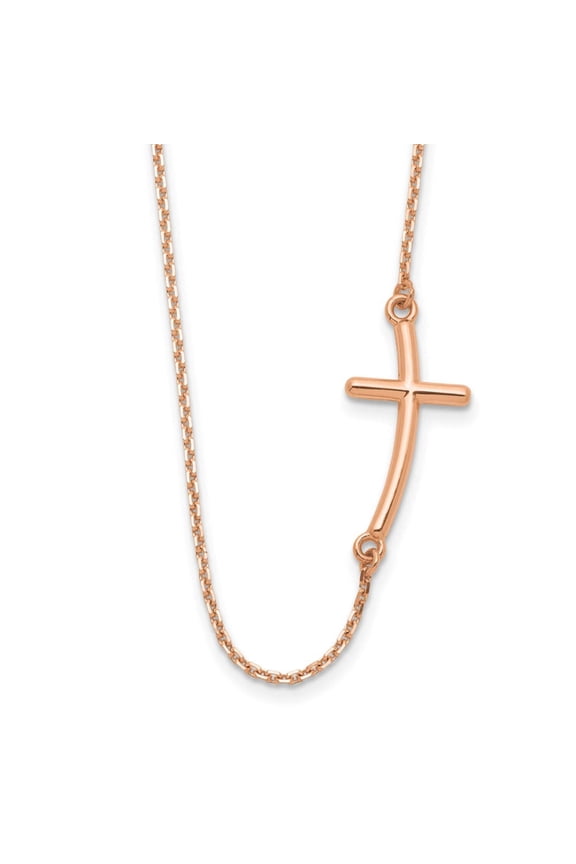 14 Karat Rose Gold Large Sideways Curved Cross Necklace