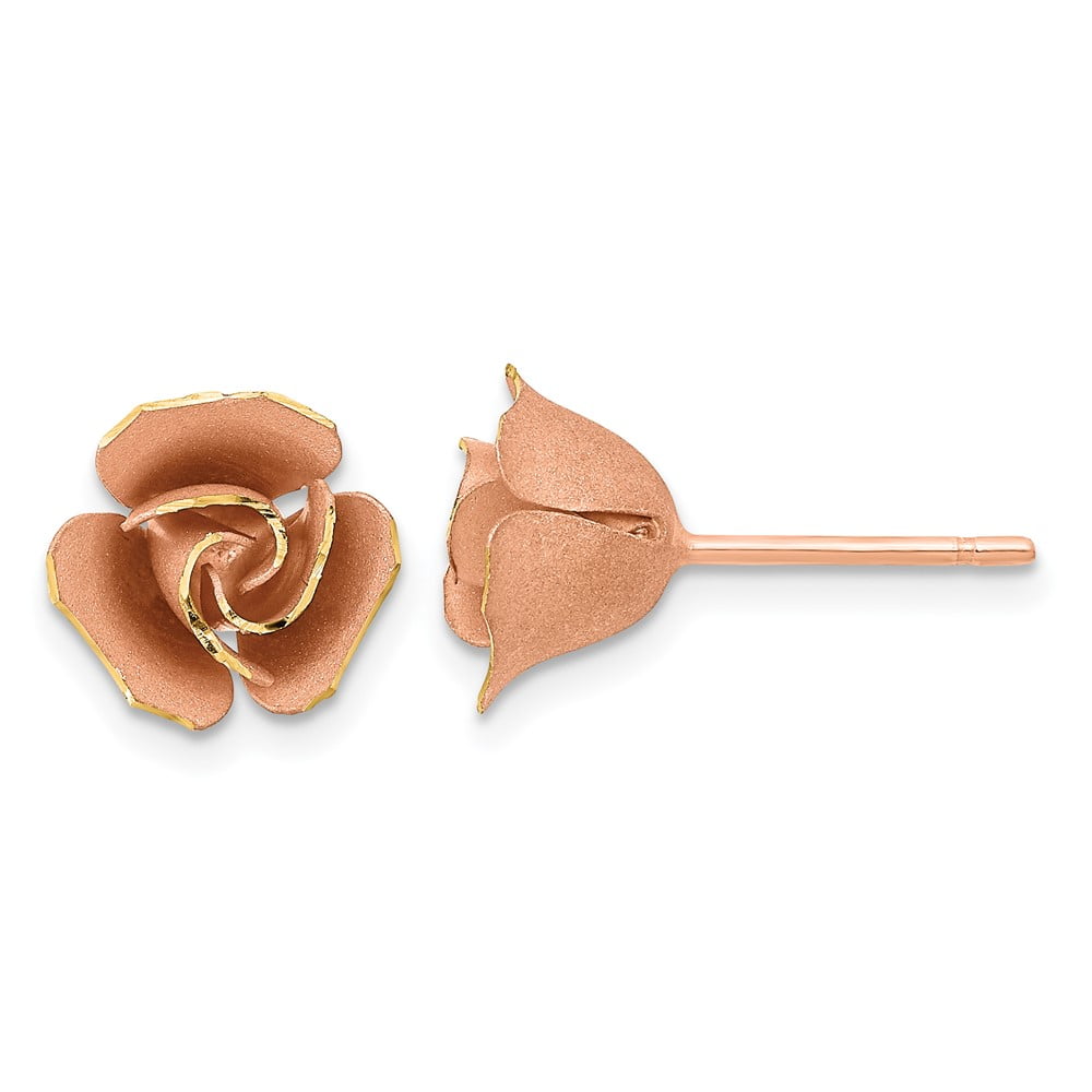 Primal Gold 14 Karat Rose Gold Satin Finish Diamond-cut Rose Post Earrings