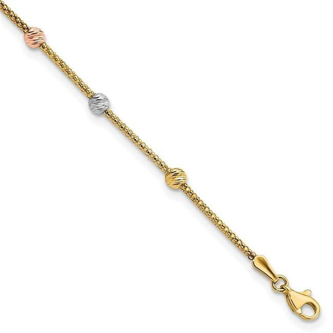 14k Gold Quinceanera Bracelet - 15 Diamond Cut Center Plate - 6mm TriColor Diamond Cut Heart Link Chain main image 1